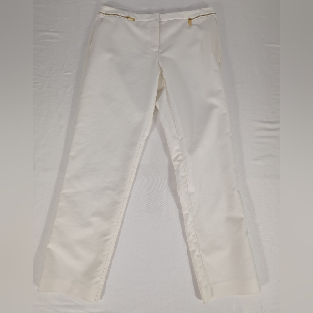 Calvin Klein Women's White Straight Leg Pants Cotton Blend Size 10